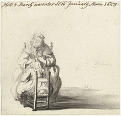 Zittende vrouw, zoekend naar vlooien in het haar van een kind by Harmen ter Borch