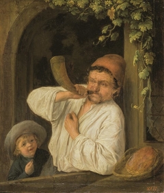 A Baker Blowing his Horn by Adriaen van Ostade
