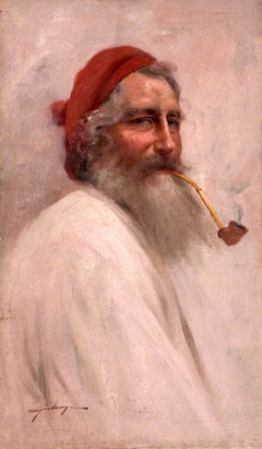 A Head and Shoulders of a Balkan Man in a Red Cap smoking a Pipe by Johannes Spilberg