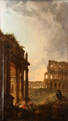 A Herd Before the Colosseum and the Arch of Constantine in Rome by Hubert Robert