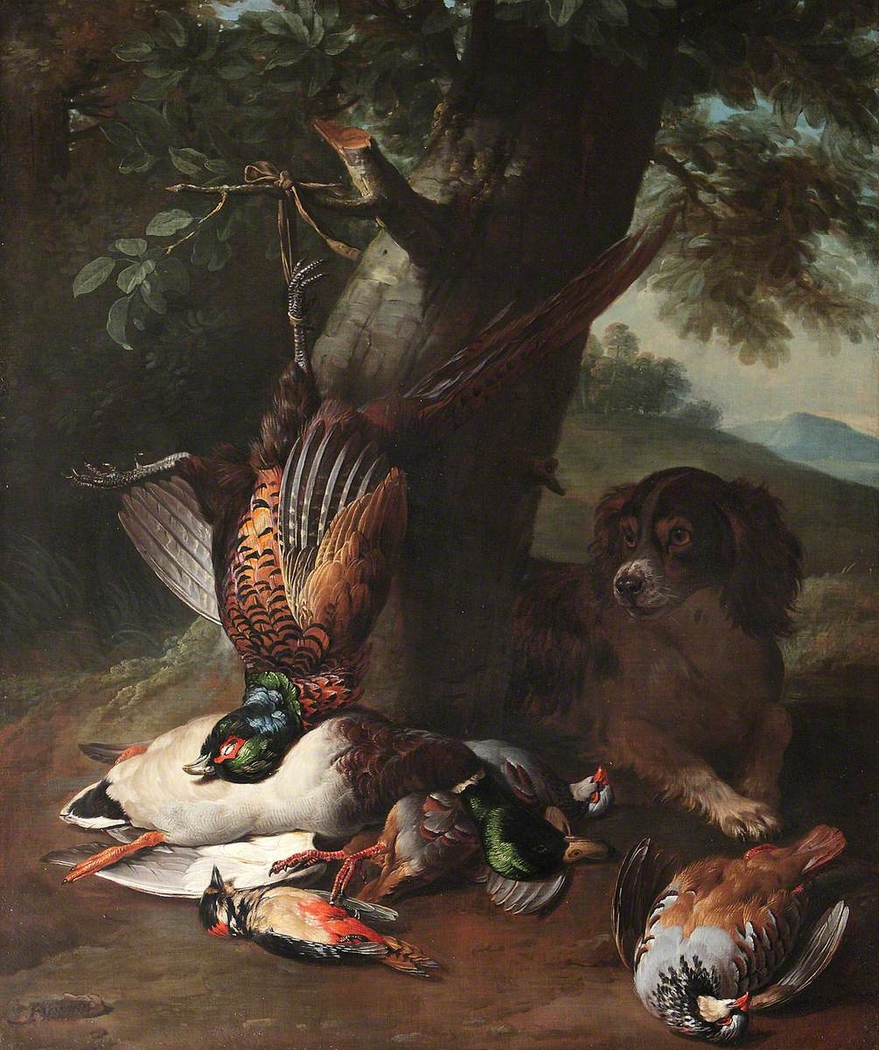 A Spaniel with Dead Game in a Landscape