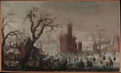 A Winter Landscape with Ice Skaters and an Imaginary Castle