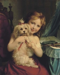 A young girl with a bichon frise by Fritz Zuber-Buhler