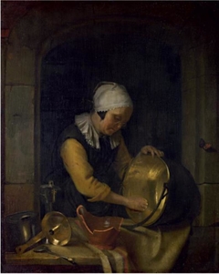 An Old Woman scouring a Pot