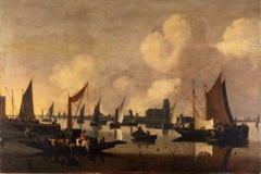 boats with view of Dordrecht by Unknown Artist