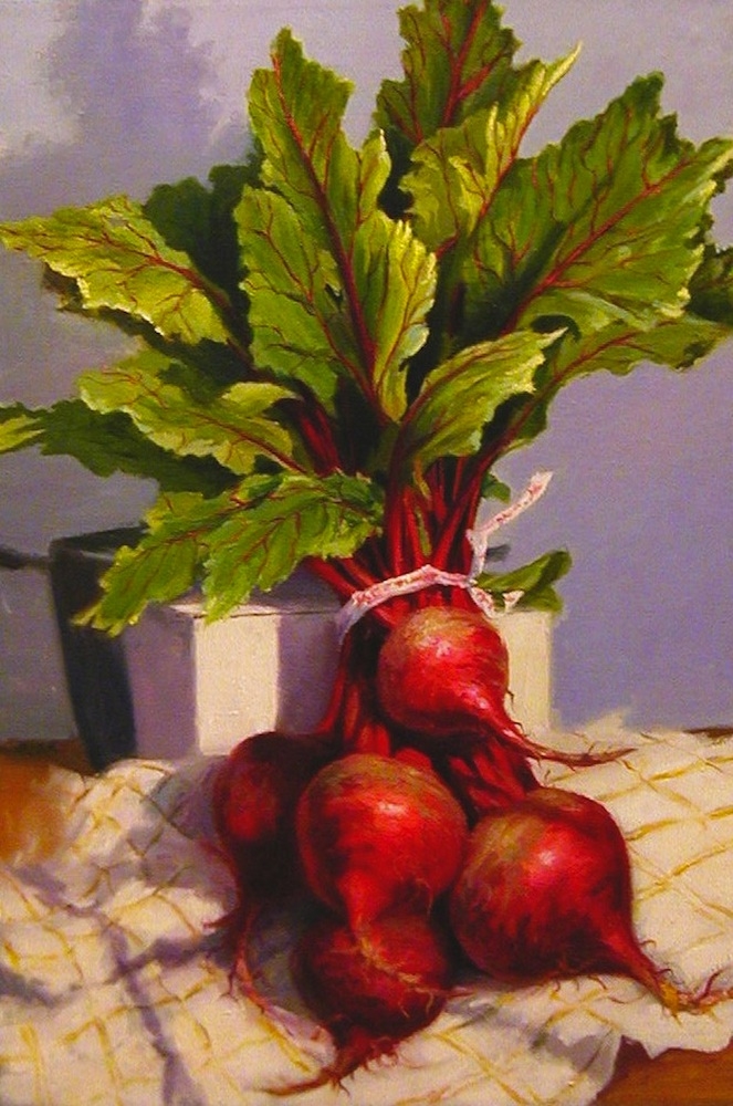 "Bunched Beets" by Lydia Martin© (24"x18") oil on Belgian linen