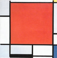 Composition with large red plane, bluish gray, yellow, black, and blue by Piet Mondrian