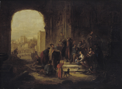 Diogenes probeert bij daglicht met een aangestoken lantaarn by Jacob Willemsz de Wet
