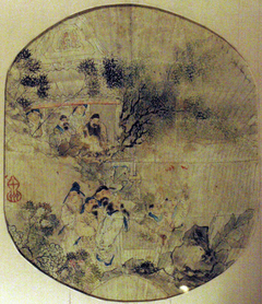 Fan Painting (with mustard seed garden) by Anonymous