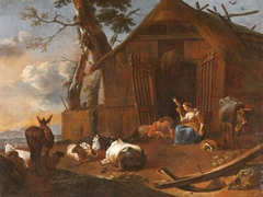 Farmyard with Cattle and Figures by Anonymous