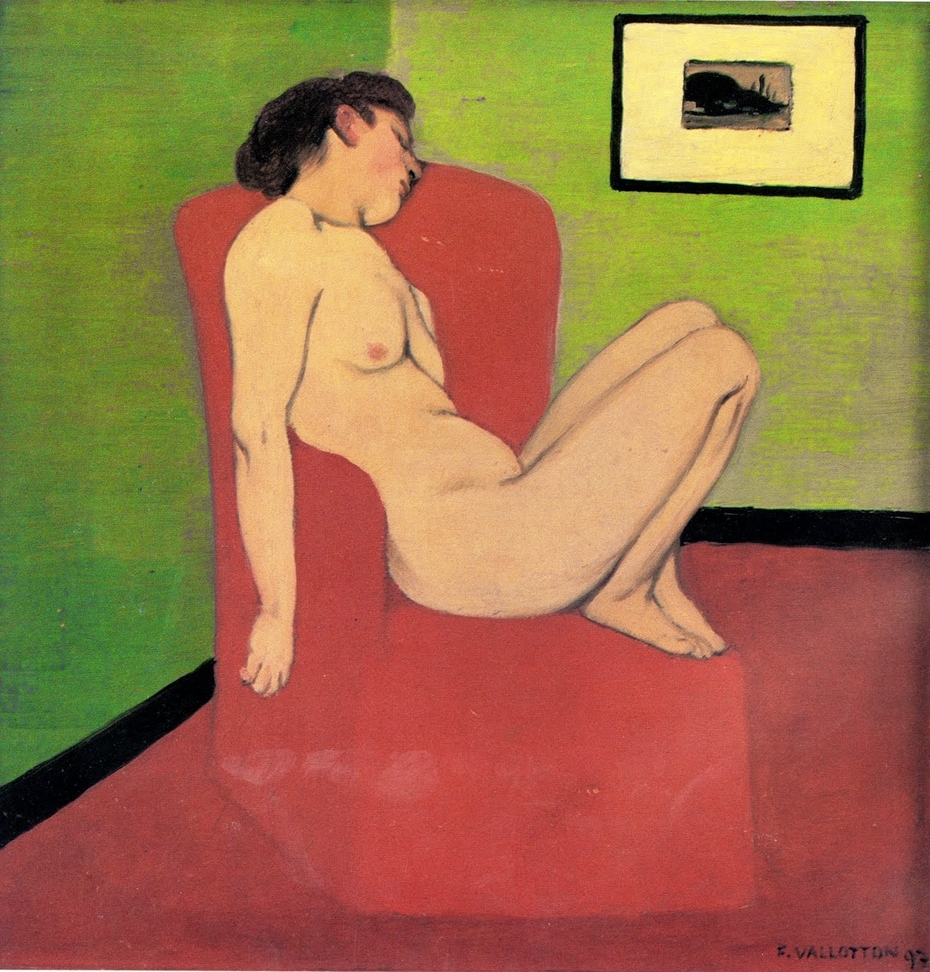 Femme nue assise dans un fauteuil rouge by Félix Vallotton | USEUM