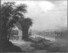 Flusslandschaft mit Ruinenbogen by Christian Georg Schütz