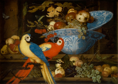Fruit Still Life with Two Parrots