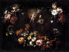Garland of Flowers with Saint Anthony of Padua by Bartolomé Pérez