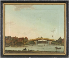 Gezicht op sluis en brug met omgevende huizen, vermoedelijk Staveren by anonymous painter