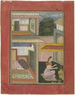 Gunakari Ragini, vrouw zittend in een hof van een paleis by Unknown Artist
