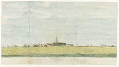 Het dorp Overdiem bij amsterdam aan de Zuyderzee, van de land zyde te zien by Jan Brandes