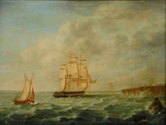 Het fregat Zr.Ms. IJssel de haven van Hellevoetsluis binnenzeilend, 1815 by Gerardus Laurentius Keultjes