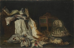 Jagdbeutestillleben mit einem Hasen, zwei Rebhühnern und weiteren Vögeln by Franz Michael Sigismund von Burgau the Elder