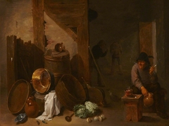 Kitchen Interior with Toper and other Peasants beyond by David Teniers the Younger