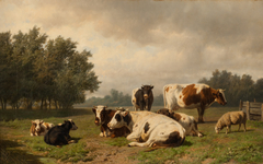 Koeien en schapen in een weide by Hendrik Savrij