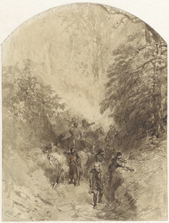 Krijgsvolk in een bos by Charles Rochussen
