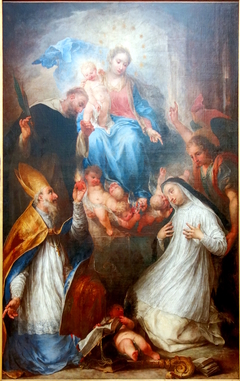 La Vierge et l'enfant avec saint Pierre martyr, saint Augustin et saint Catherine de Sienne by Andrea Celesti