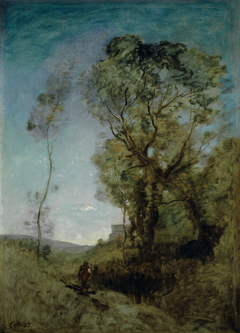 La villa italienne derrière les pins by Jean-Baptiste-Camille Corot