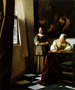 Lady Writing a Letter with her Maid by Johannes Vermeer