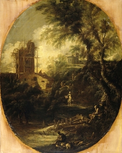Landscape with Hermit, Pilgrim and Peasant Woman by Unknown Artist