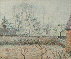 Landscape with Houses and a Wall, Mist and Frost, Éragny by Camille Pissarro
