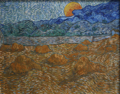Landscape with wheat sheaves and rising moon