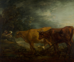Lanscape with two cows with a sheperd and a mildmaid by Thomas Gainsborough