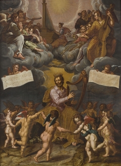 Lofzang op God door Koning David en de H. Cecilia by Peter Candid