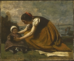 Mother and Child on a Beach by Jean-Baptiste-Camille Corot
