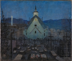 Night, the Church at Røros. Sketch for Night 1904 by Harald Sohlberg