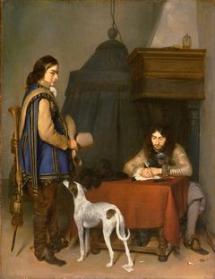 Officer Writing a Letter, with a Trumpeter and a Dog
