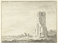 Oude ruïne van een vierkante kerktoren by Jan van Goyen