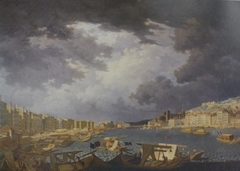 Perspective view of the banks of the Saône River in Lyon in 1804 by Charles François Nivard