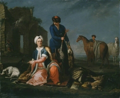 Portrait of Henry Lannoy Hunter in Oriental Dress, Resting from Hunting, with a Manservant Holding Game by Andrea Soldi