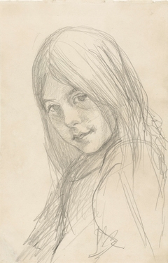 Portret van een meisje met los haar by Jozef Israëls
