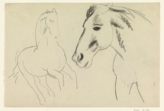 Schetsblad met studies van paarden by Leo Gestel