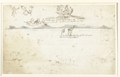 Schetsen van een landschap en figuren in boten by Unknown Artist