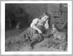 Schlafendes Kind mit Kaninchen by Felix Schlesinger