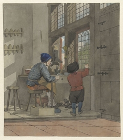 Schoenmaker in zijn werkplaats by W. Barthautz