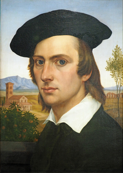 Self-Portrait with Beret in front of a Roman Landscape