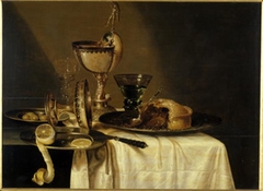 Still life with nautilus cup, tazza and pie
