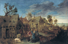 Village Scene with Men Drinking by Anonymous