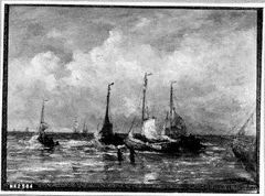 Vissersboten voor de kust by Hendrik Willem Mesdag