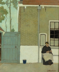 Vrouw voor haar huis by Jan Mankes